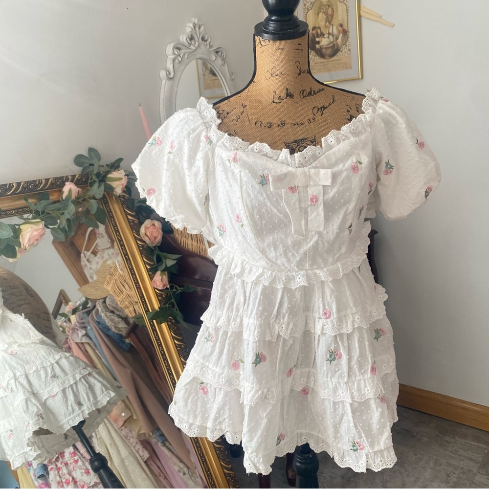 White Puff Sleve Eyelet Tunic/Mini Dress
